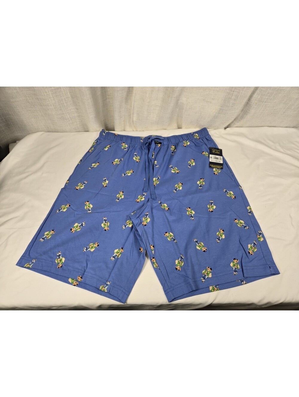 New Polo Ralph Lauren Blue Polo Bear Logo Jersey Sleep Lounge Shorts Men’s Large